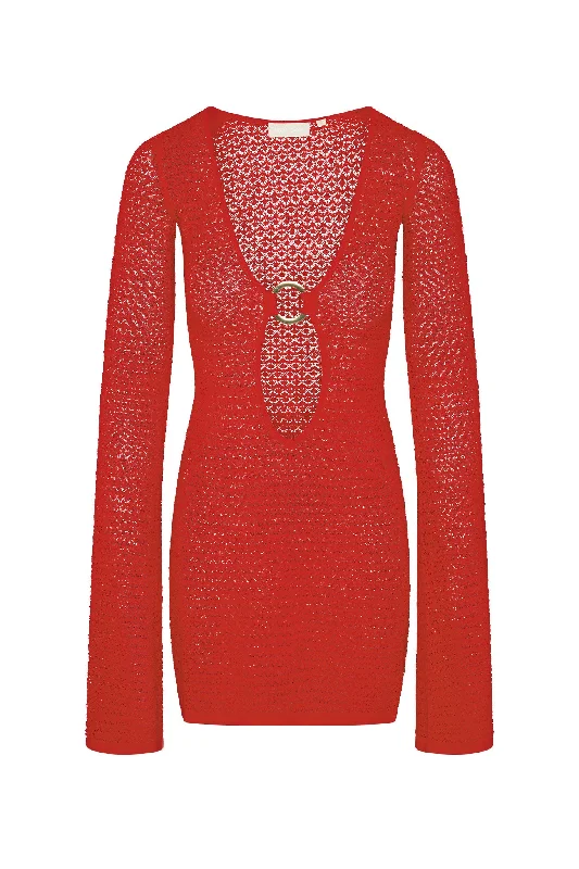 Montego Mini Dress - Chili Pepper Lace Crochet Stylish Floral Print Mini Dress