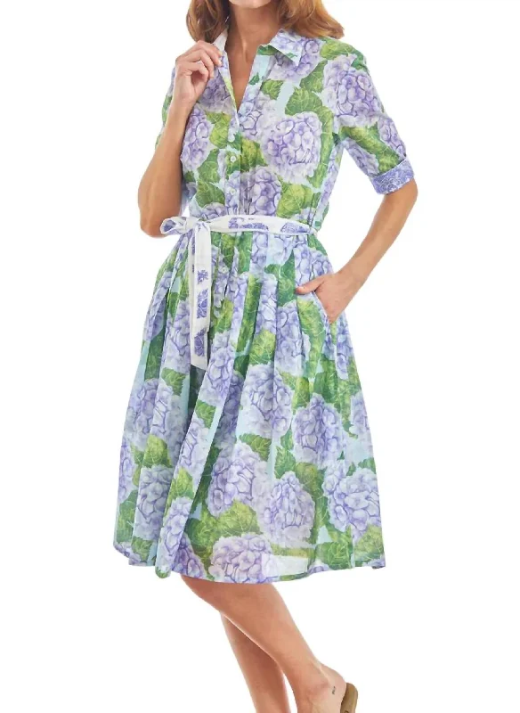 Mrs Maisel Hydrangea Midi Dress In Lavender,spring Green Elegant Floral Appliqué Midi Dress