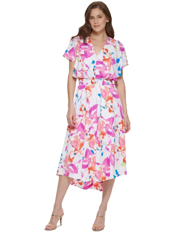 Petites Womens Tie-Dye Calf Midi Dress Stylish Halter Neck Midi Dress