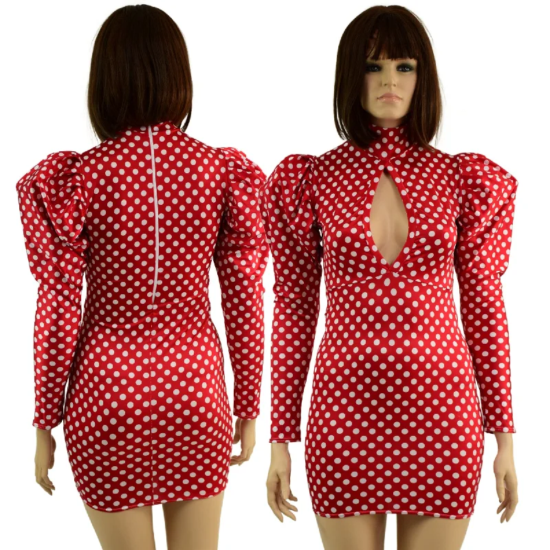 Polka Dot Bodycon Mini Dress with Victoria Sleeves Elegant Off-Shoulder Dress Mini