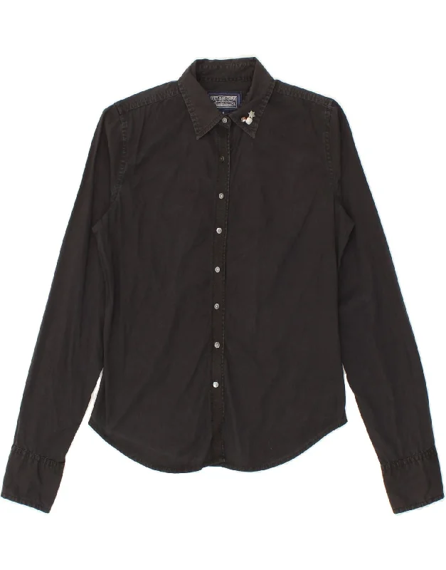POLO RALPH LAUREN Womens Shirt UK 10 Small Black Cotton Chic Silk Short Sleeve Shirt
