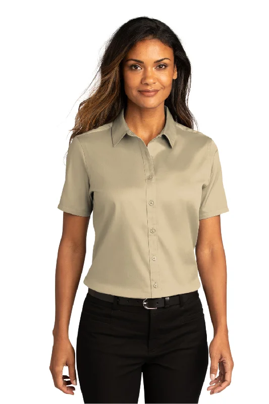 Port Authority Womens SuperPro Wrinkle Resistant React Short Sleeve Button Down Shirt - Wheat Relaxed Cotton Short Shirt