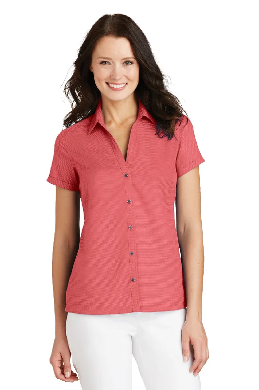 Port Authority Womens Wrinkle Resistant Short Sleeve Button Down Camp Shirt - Deep Coral Pink - Closeout Cozy Linen Short Shirt