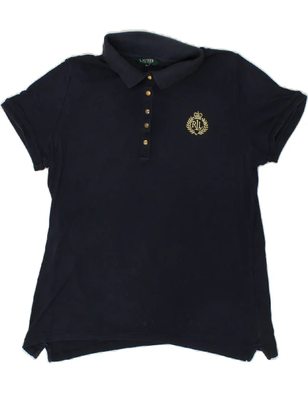 RALPH LAUREN Womens Polo Shirt UK 18 XL Navy Blue Cotton Stylish Crew Neck Shirt