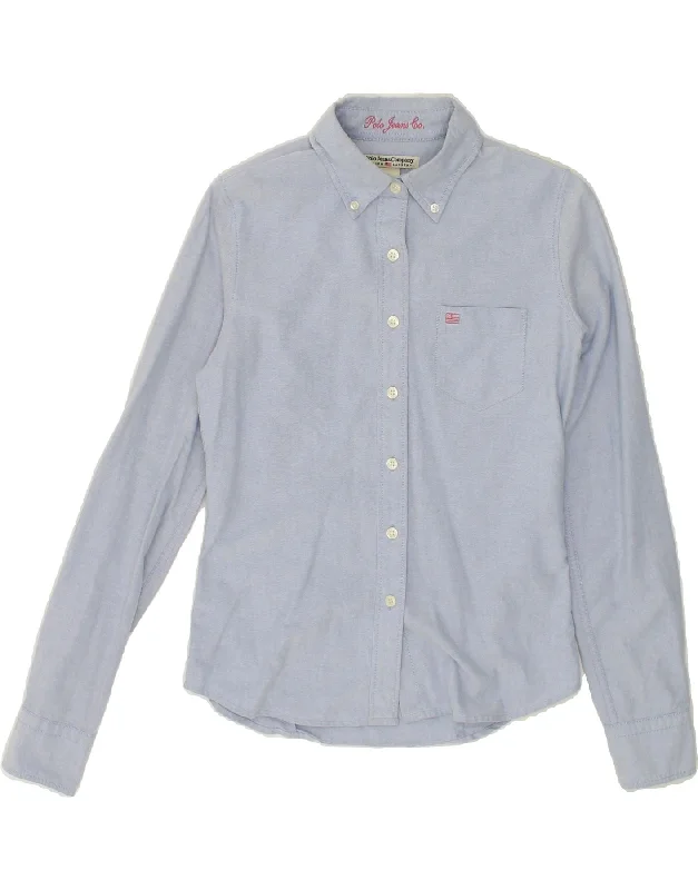 RALPH LAUREN Womens Shirt UK 10 Small Blue Cotton Relaxed Button-Down Short Shirt