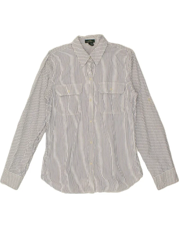 RALPH LAUREN Womens Shirt UK 14 Medium White Striped Cotton Fashionable Rounded Short Shirt