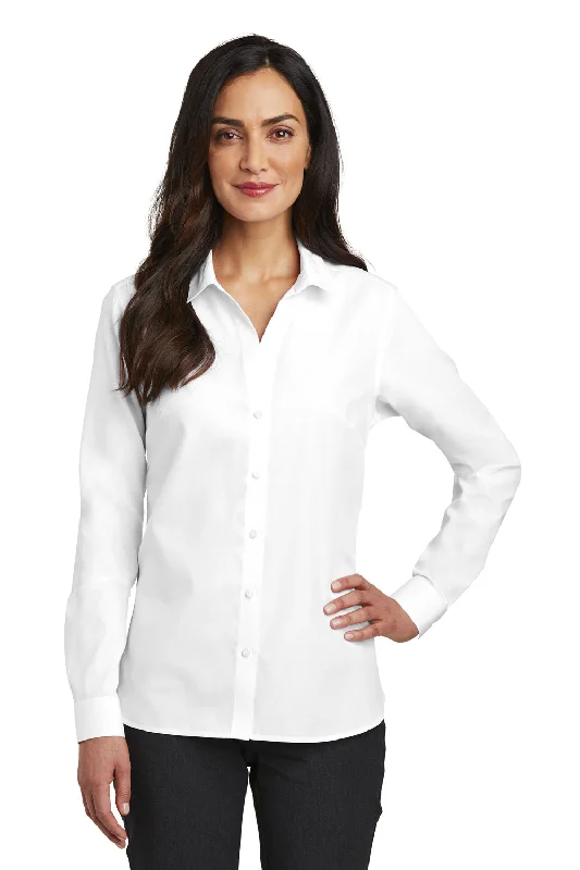 Red House Womens Nailhead Wrinkle Resistant Long Sleeve Button Down Shirt - White - Closeout Comfortable Pocket Short Shirt