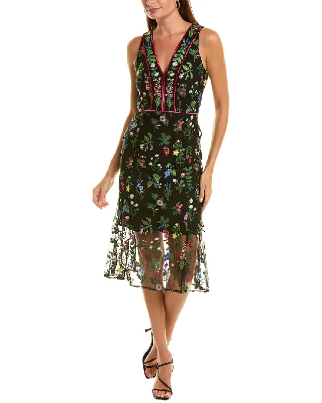 Sam Edelman Botanical Embroidered Midi Dress Fashionable Sheer Sleeve Midi Dress