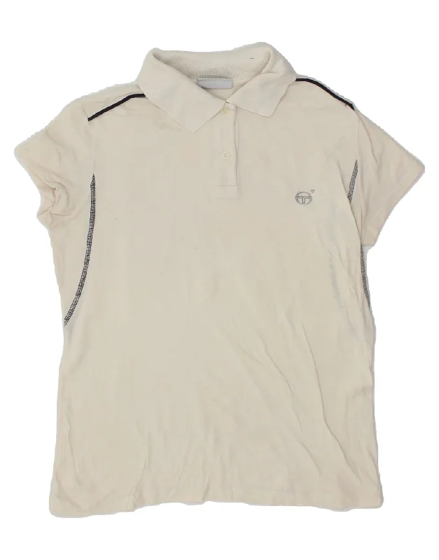 SERGIO TACCHINI Womens Polo Shirt UK 12 Medium White Trendy Tie-Front Short Shirt