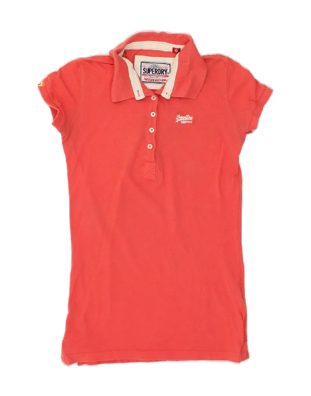 SUPERDRY Womens Polo Shirt UK 10 Small Orange Cotton Classic Casual Short Sleeve