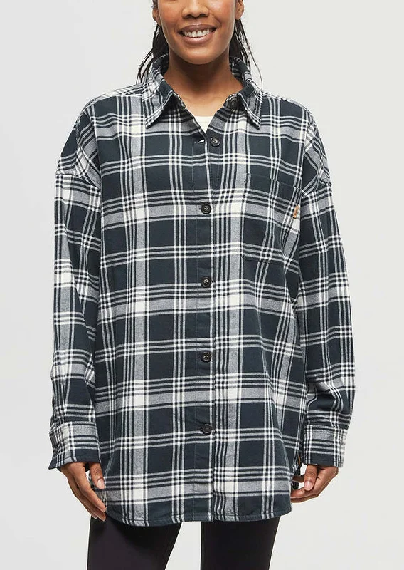 Tentree Women's Fernwood Flannel Button Up Shirt Relaxed Fit Short Blouse