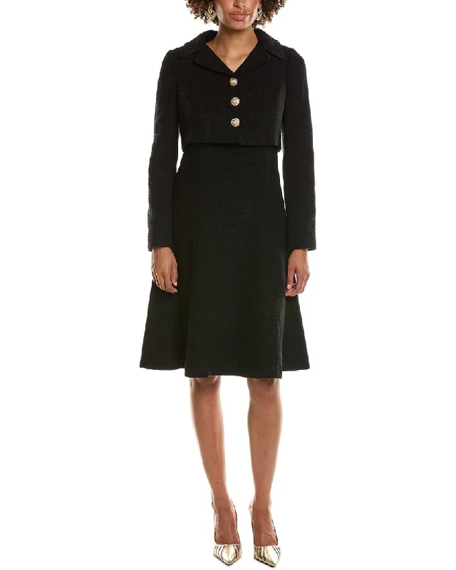 Teri Jon by Rickie Freeman Boucle Mock Two-Piece Midi Dress Cozy Midi Dress with Pockets