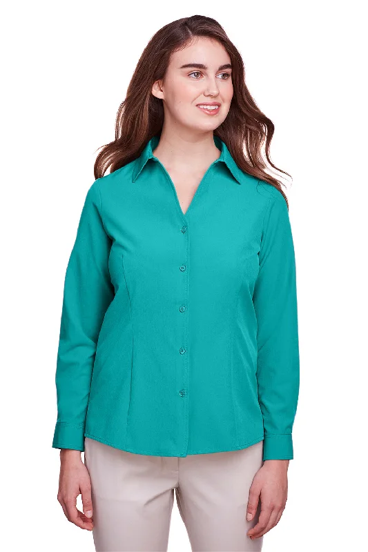 UltraClub Womens Bradley Performance Moisture Wicking Long Sleeve Button Down Shirt - Jade Green Comfortable Short Sleeve Tee