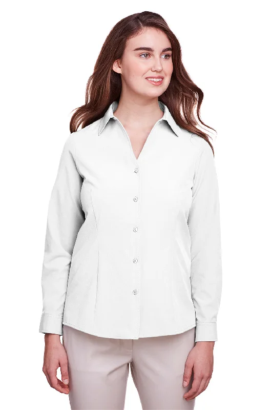 UltraClub Womens Bradley Performance Moisture Wicking Long Sleeve Button Down Shirt - White Casual Slouchy Short Sleeve