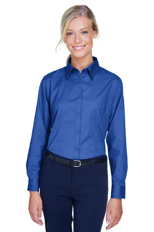 UltraClub Womens Whisper Long Sleeve Button Down Shirt - Royal Blue - Closeout Elegant Lace Short Sleeve