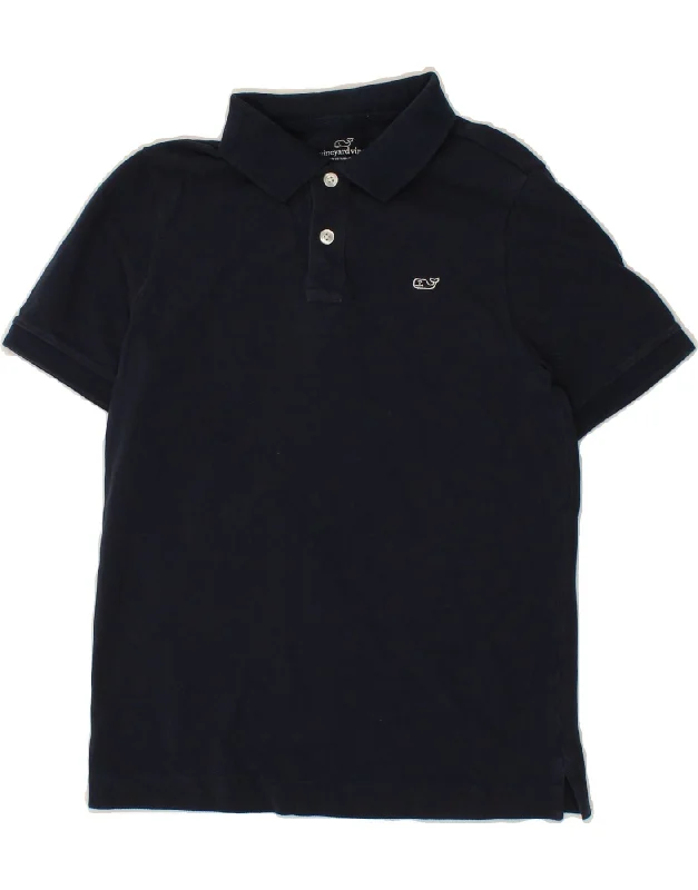 VINEYARD VINES Womens Polo Shirt UK 8/10 Small Navy Blue Cotton Elegant Off-Shoulder Short Shirt