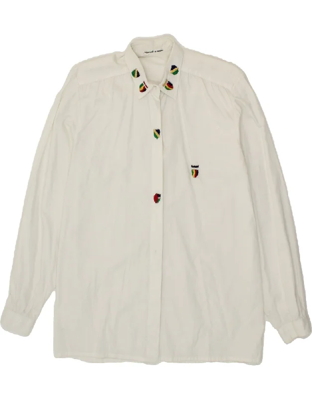 VINTAGE Womens Shirt IT 44 Medium White Soft Cotton Short Shirt