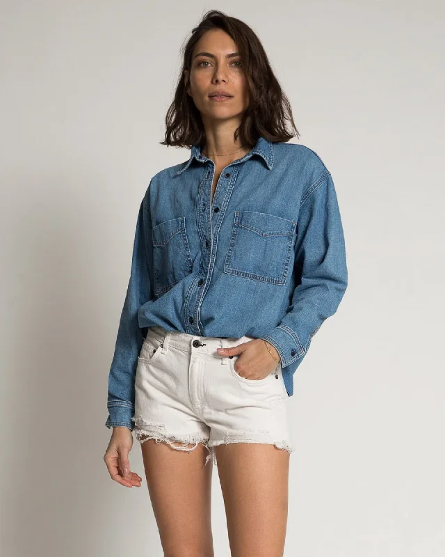 Oversized Denim Shirt Casual Button-Down Short Shirt