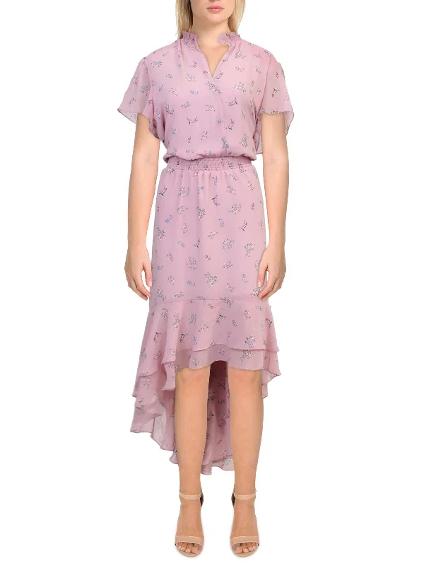 Womens Floral Print Ruffled Midi Dress Fashionable Fitted Midi Dress