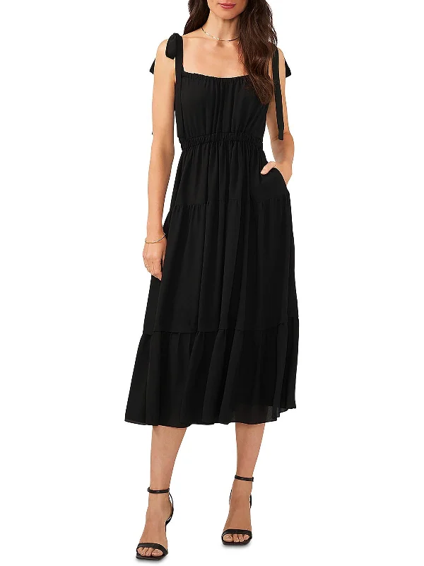 Womens Pleated Boho Midi Dress Stylish Midi Dress with Cuffs