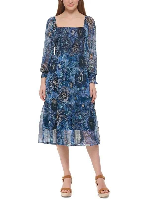 Womens Printed Calf Midi Dress Chic Bohemian Midi Dress