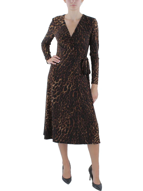 Womens Side Tie Animal Print Midi Dress Cozy Tie-Dye Midi Dress