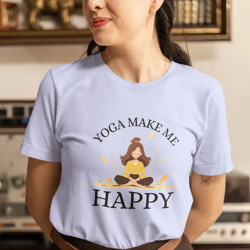 Yoga Make Me Happy Round Neck Half Sleeve Classic T-Shirt Collared Crew Neck Turtle Neck