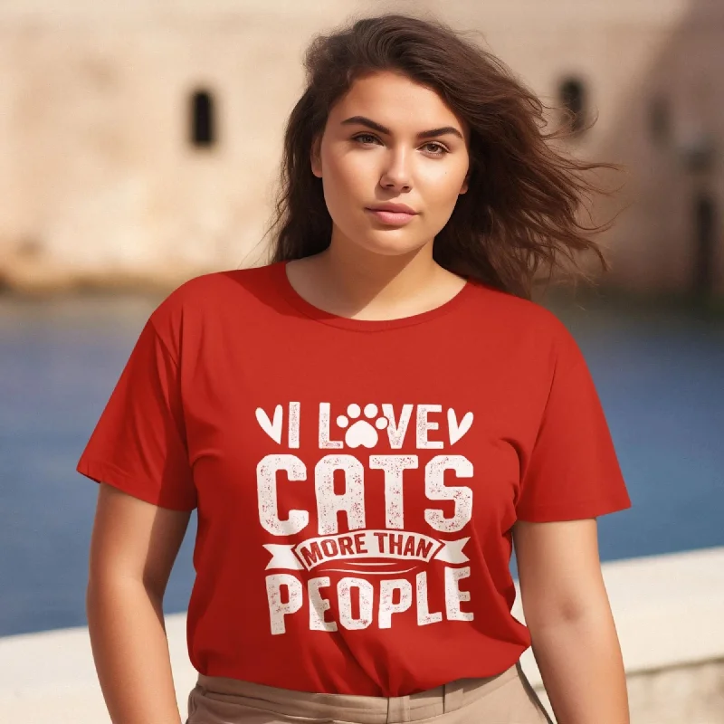 I Love Cats More than People Round Neck Half Sleeve Classic T-Shirt Elasticated Padded Insulated