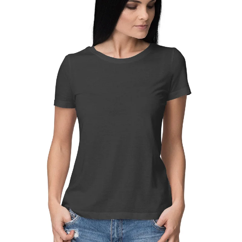 Black - Plain Women's T-shirt Denim Fabric Leather Fabric Suede Fabric