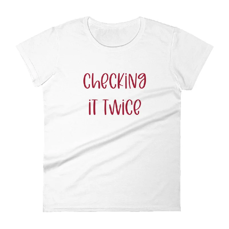 Checking it Twice Womens Tee Notch Collar Peter Pan Collar Cowl Neck