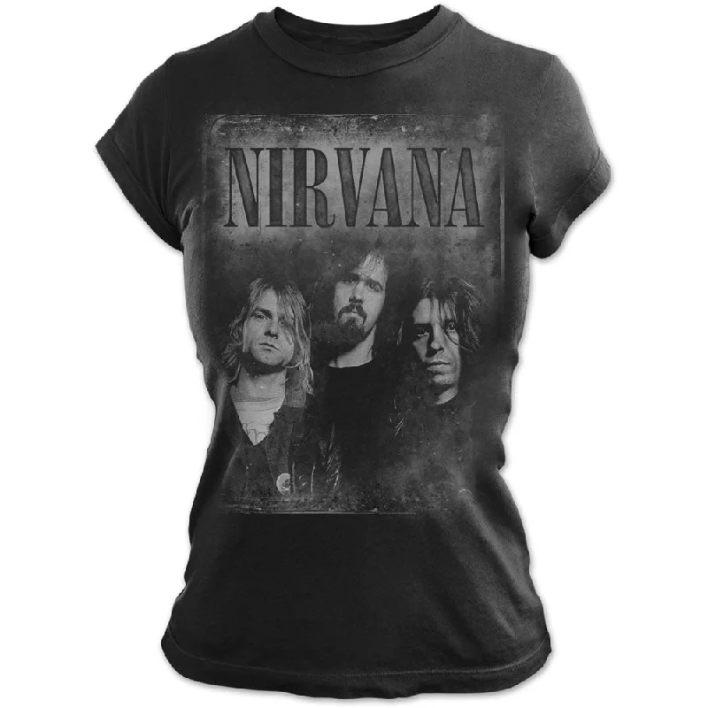 Nirvana Ladies T-Shirt: Faded Faces Jersey Fabric Tulle Fabric Batik Fabric