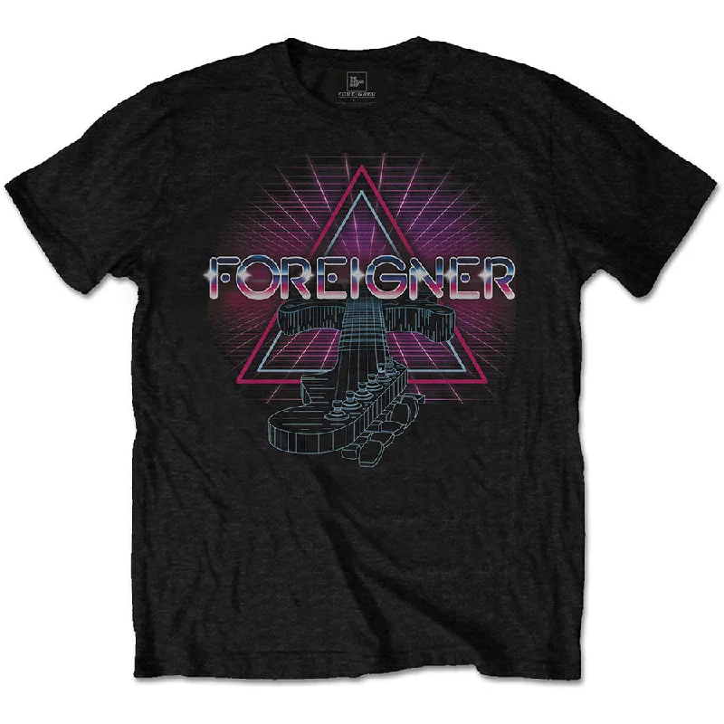 Foreigner | Official Band T-Shirt | Neon Guitar Satin Blend Silk Blend Wool Blend