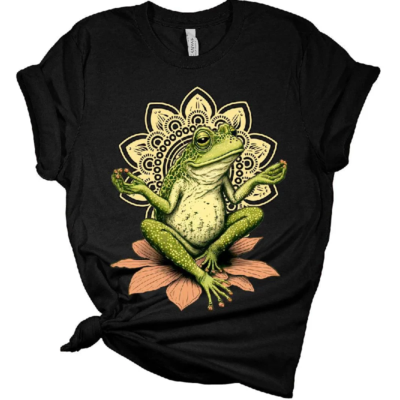 Frog Zen Shirt Women's Cottagecore Aesthetic T-Shirt Front Pockets Side Pockets Patch Pockets