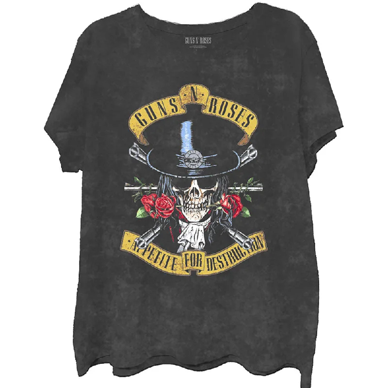 Guns N' Roses | Official Band T-shirt | Appetite Washed (Dip-Dye/Mineral Wash) Solid Color Striped Floral