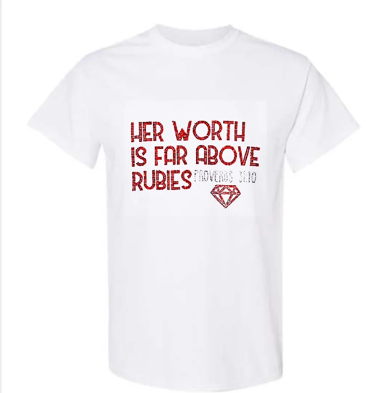 HER WORTH IS FAR ABOVE RUBIES T-Shirt Collared Crew Neck Turtle Neck