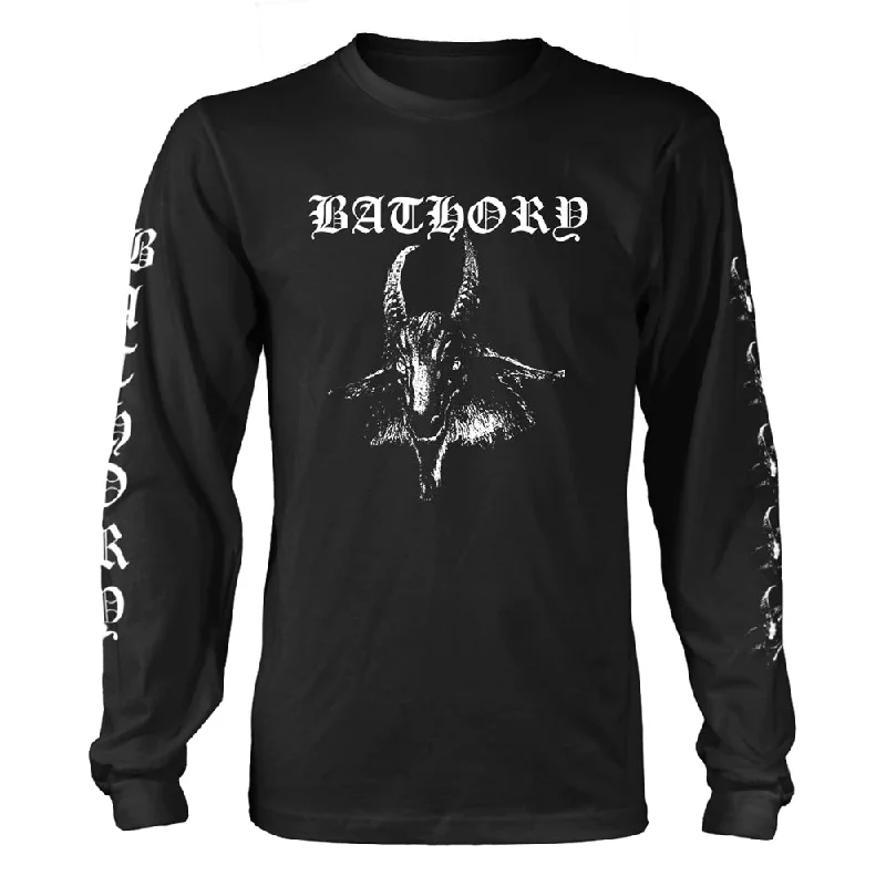 Bathory Unisex Long Sleeved T-Shirt: Goat (back print) Collared T-Shirt Boat Neck A-Line