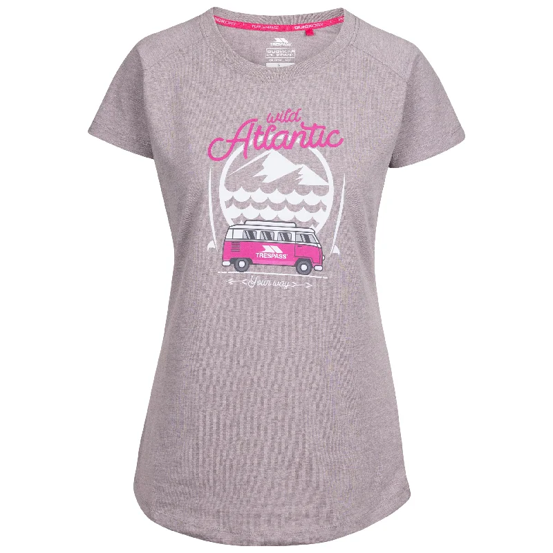 Saaf Women's Atlantic Print T-Shirt in Grey Sequined Glittery Shiny