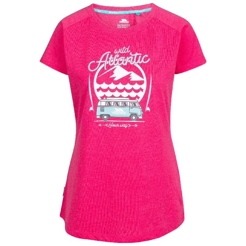 Saaf Women's Atlantic Print T-Shirt in Pink Lace Blend Ribbed Blend Corduroy Blend