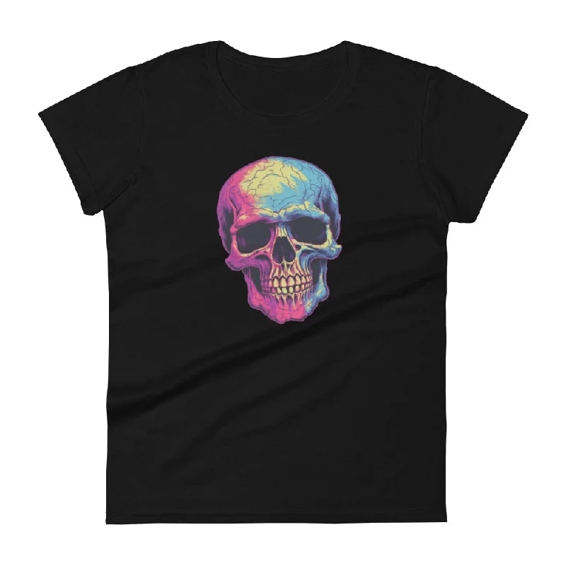 Tie Die Skull Womens Tee Machine Wash Dry Clean Hand Wash