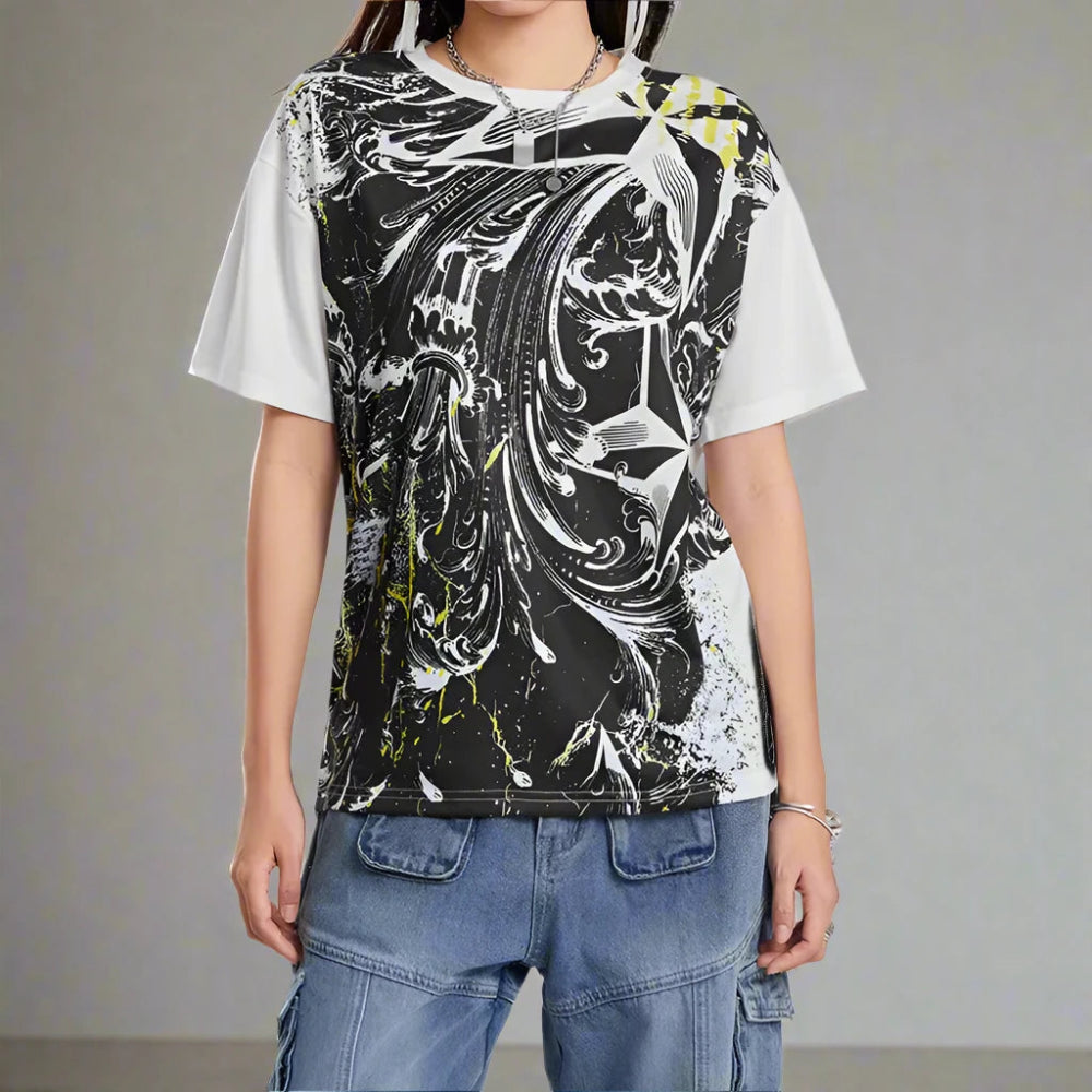 Women Graphic Grunge Retro T-shirt Elasticated Padded Insulated