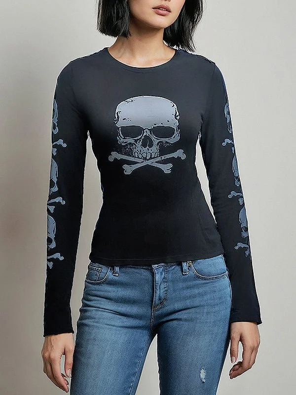 Women Punk Skull T-shirt Graphic Embroidered Appliqued