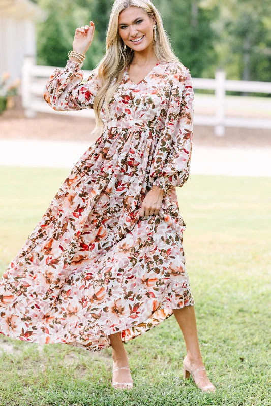 All You Love Ivory White Floral Maxi Dress Cozy Ribbed Maxi Dress