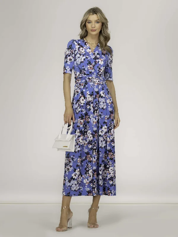 Beatrice Jersey Maxi Dress, Blue Floral Fashionable Chiffon Maxi Dress