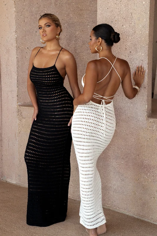 Black Palmas Crochet Maxi Dress Stylish V-Neck Maxi Dress