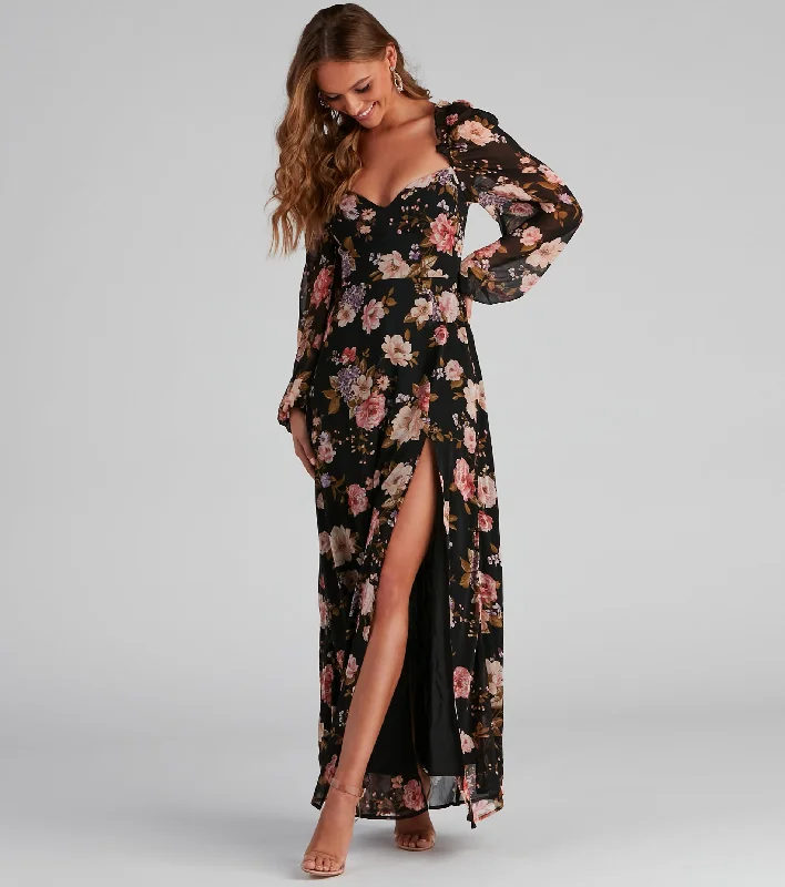 Catch The Bouquet Chiffon Maxi Dress Elegant Floral Maxi Dress