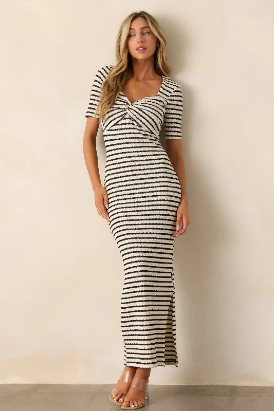 City Lights Black Stripe Bodycon Maxi Dress Fashionable Asymmetrical Maxi Dress