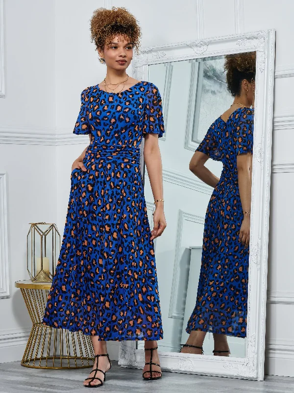 Dorothy 3/4 Sleeve Maxi Dress, Blue Animal Trendy Fit-and-Flare Maxi Dress