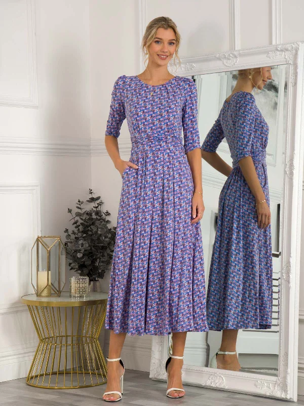 Dorothy 3/4 Sleeve Maxi Dress, Blue Floral Fashionable Sleeveless Maxi Dress