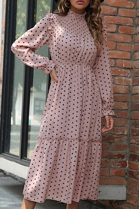 POLKA DOT LACED SHOULDER MAXI DRESS Cozy Ribbed Maxi Dress