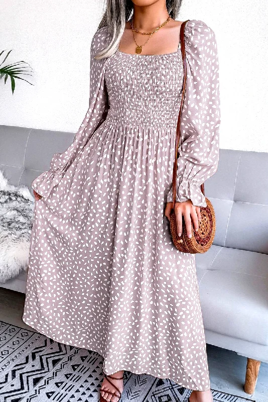 WOMEN OVERSIZED LOOSE FIT SQUARE NECK MAXI DRESS Comfortable Bohemian Maxi Dress